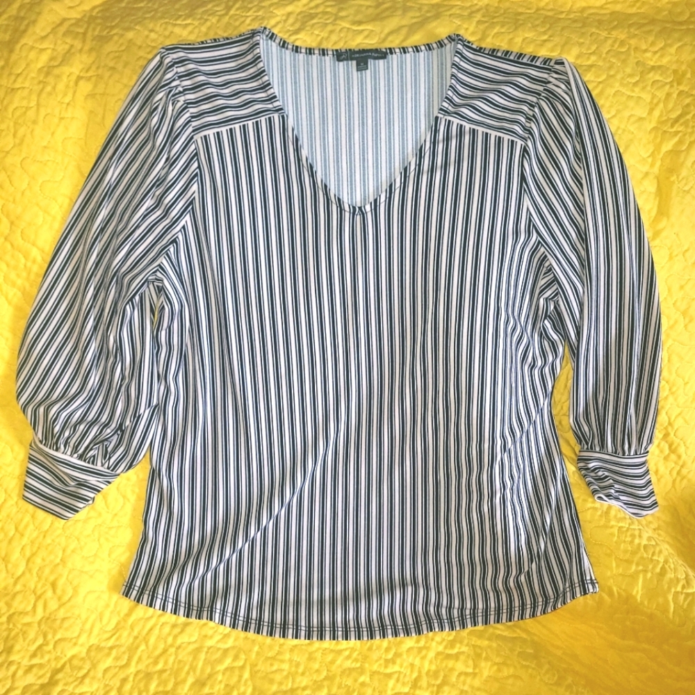 Adrianna Papell Polyester Striped V-Neck Blouse Size M -  #Business, #weekend